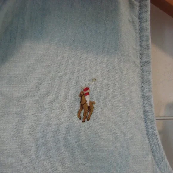 Polo Ralph Lauren Girls Chambray Denim Dress Pony Sleeveless Collar Cotton Siz 6 - Picture 7 of 14